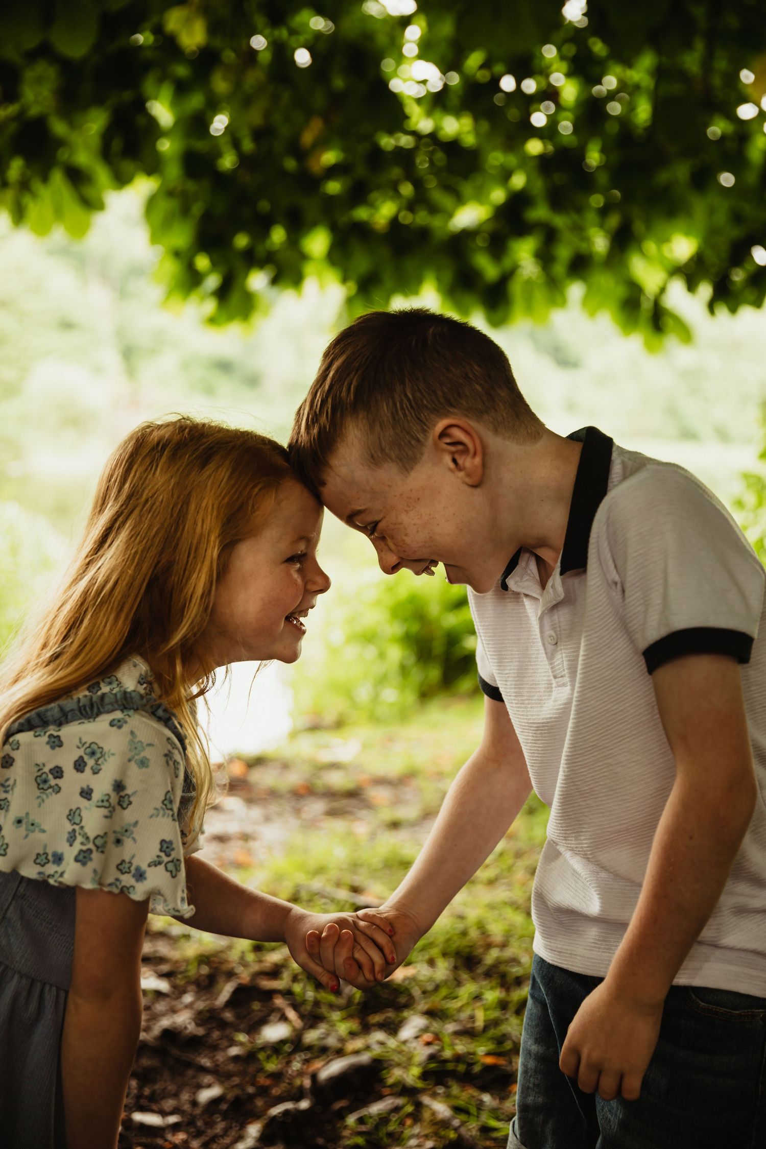 Sister and brother laughing