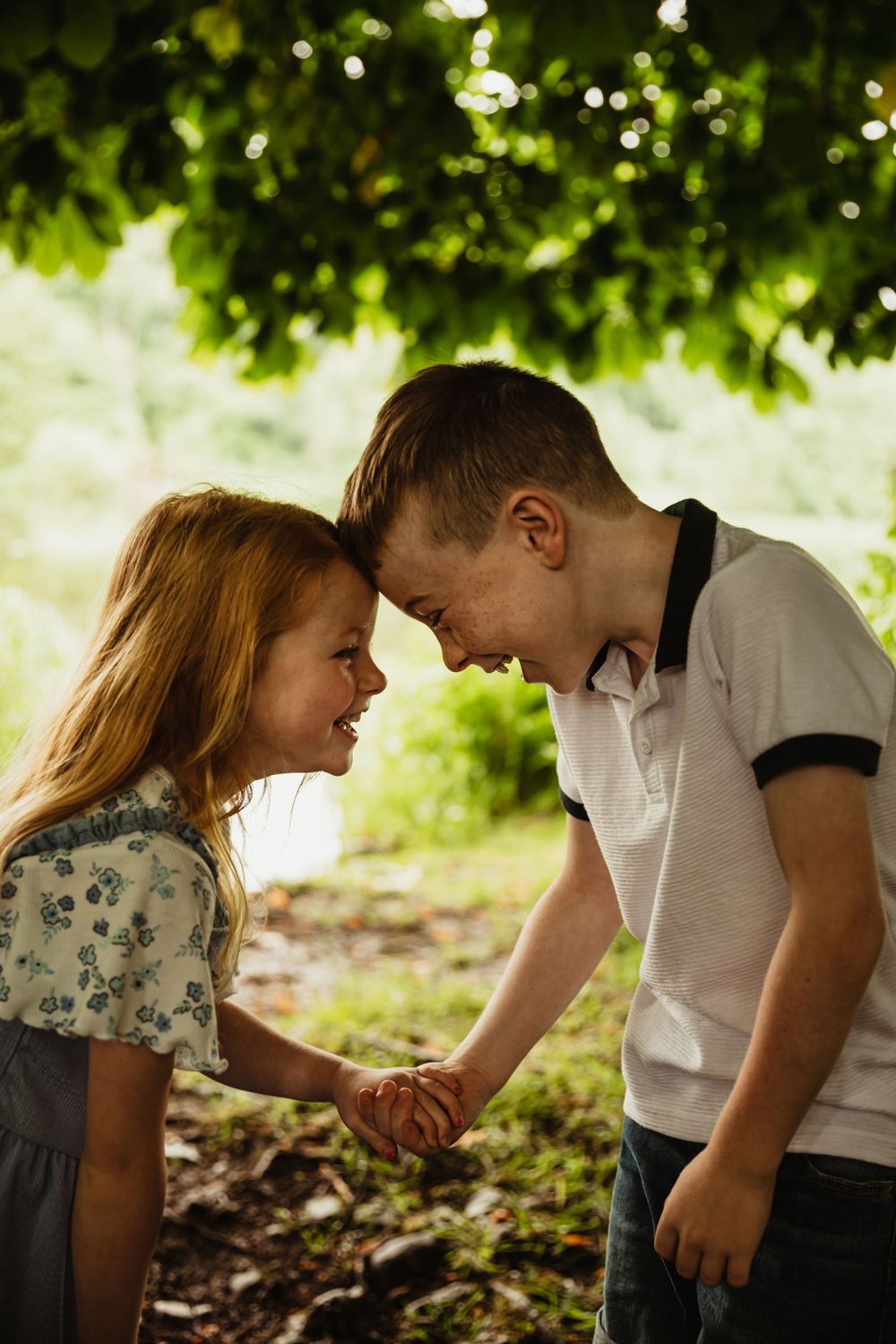Sister and brother laughing