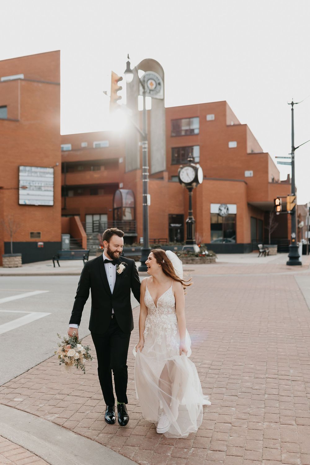 bride and groom in kingsville on their wedding day happy