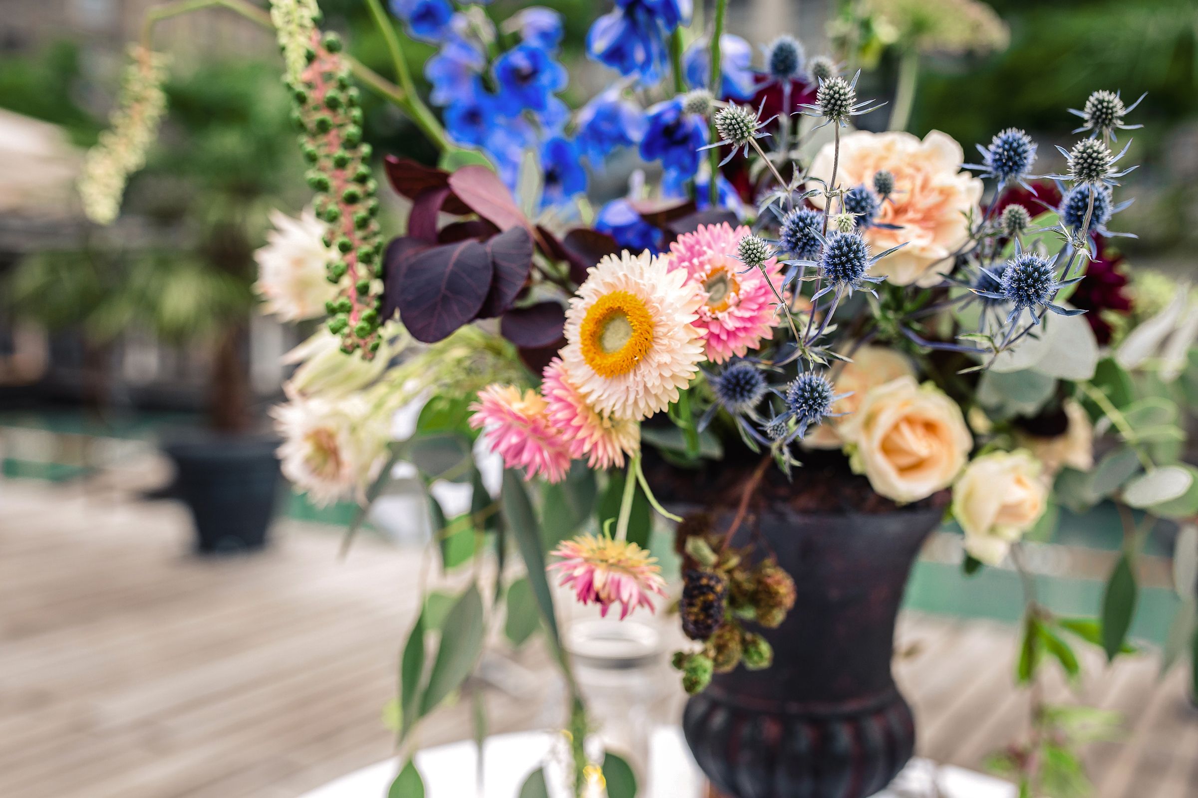 Beautiful flowers in a vase with selective focus