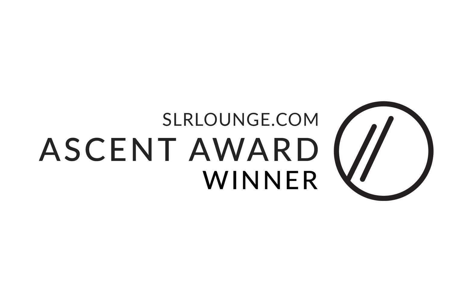 SLRLounge Ascent Award Winner black and white logo design.