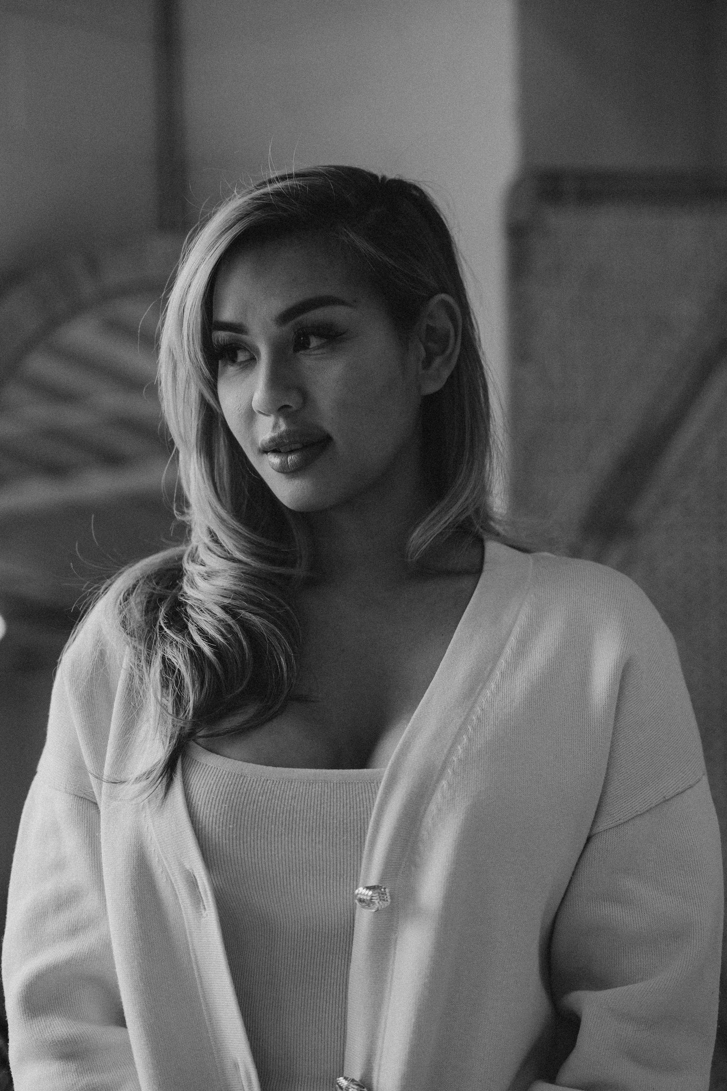 Black and white close-up emphasizing emotion