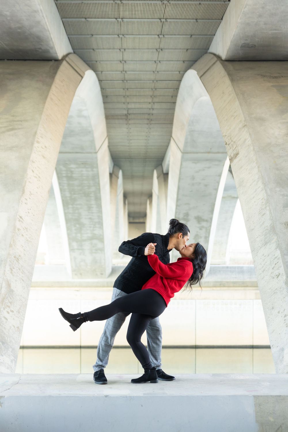 Engagement photos by the Scioto Mile in downtown Columbus.