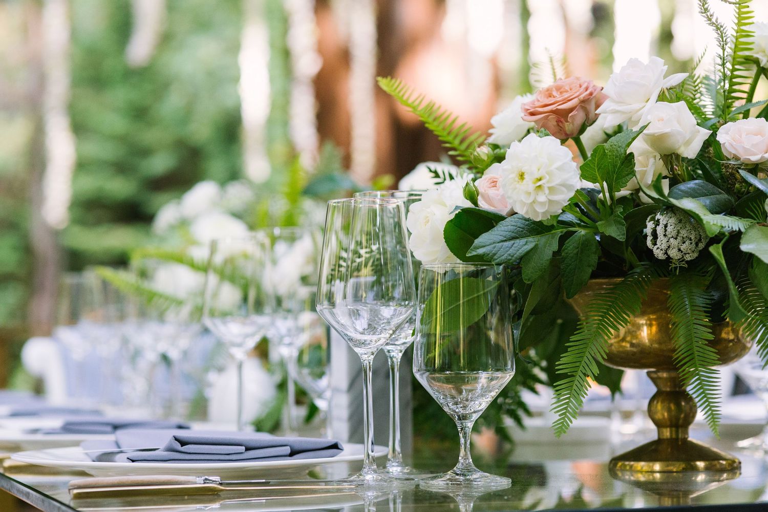 Luxury California redwood forest wedding tablescape
