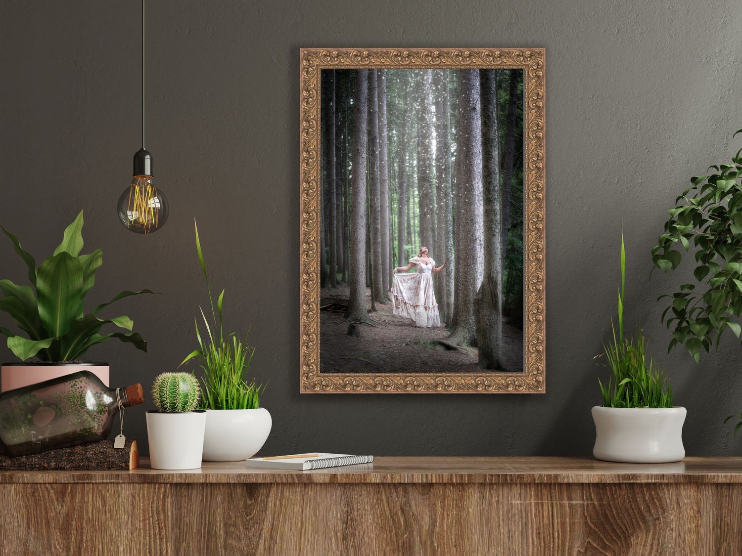 Desk with portrait canvas.