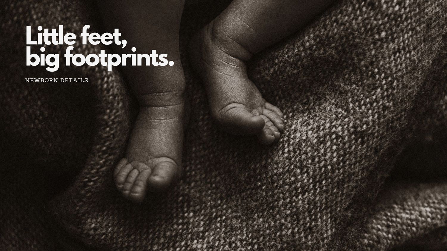 Close up photograph of a newborn's feet and tiny toes.