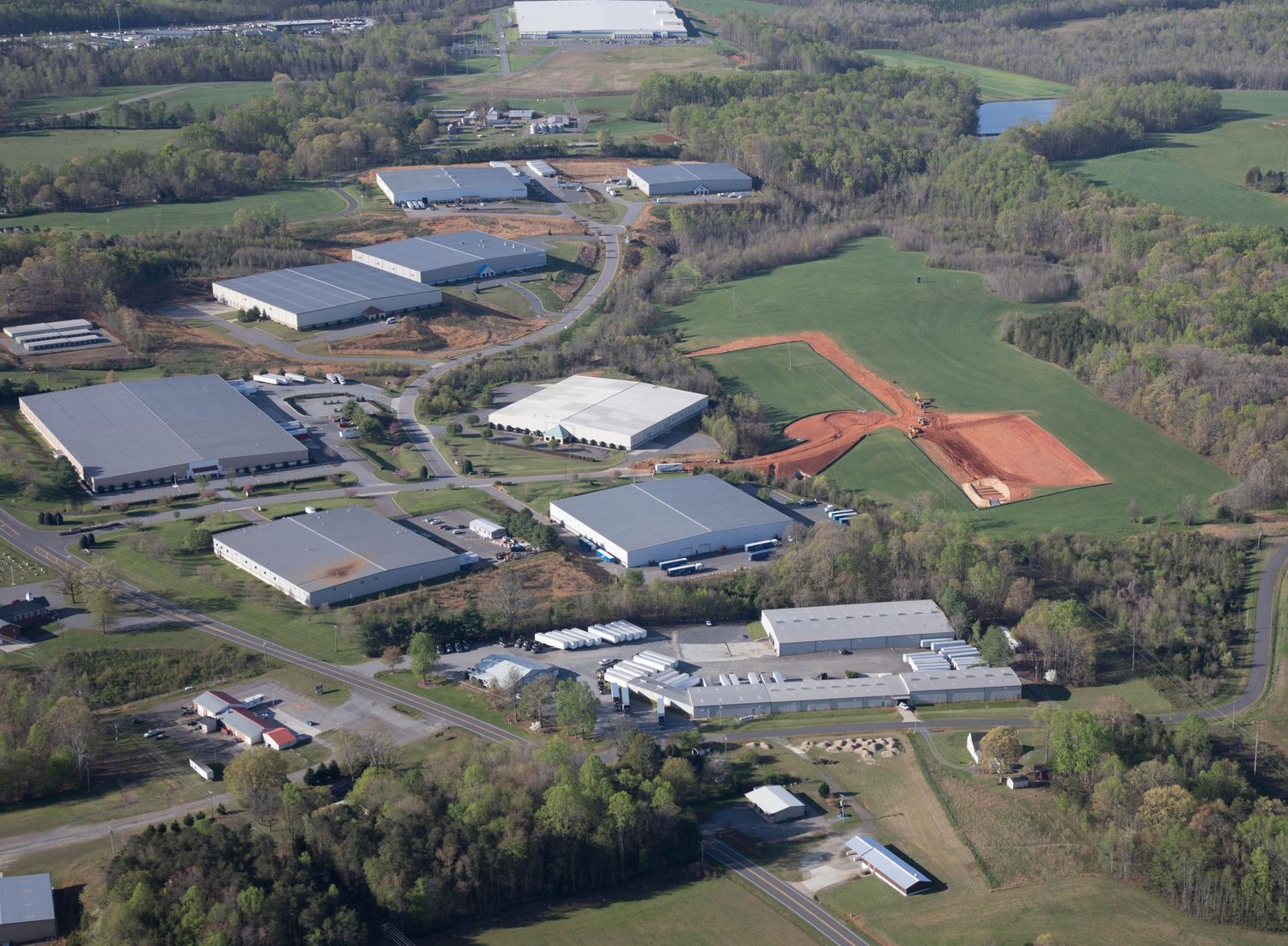 Hollingsworth Companies' Southpoint Business park in Mocksville NC photographed from an airplane - Aerial Photography