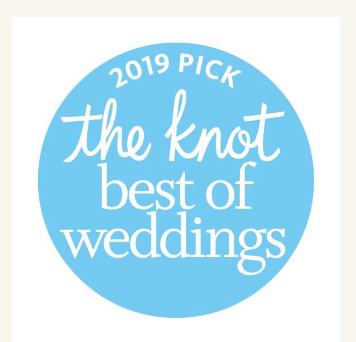The Knot Best of Weddings 2019 Pick award badge in light blue circular design.