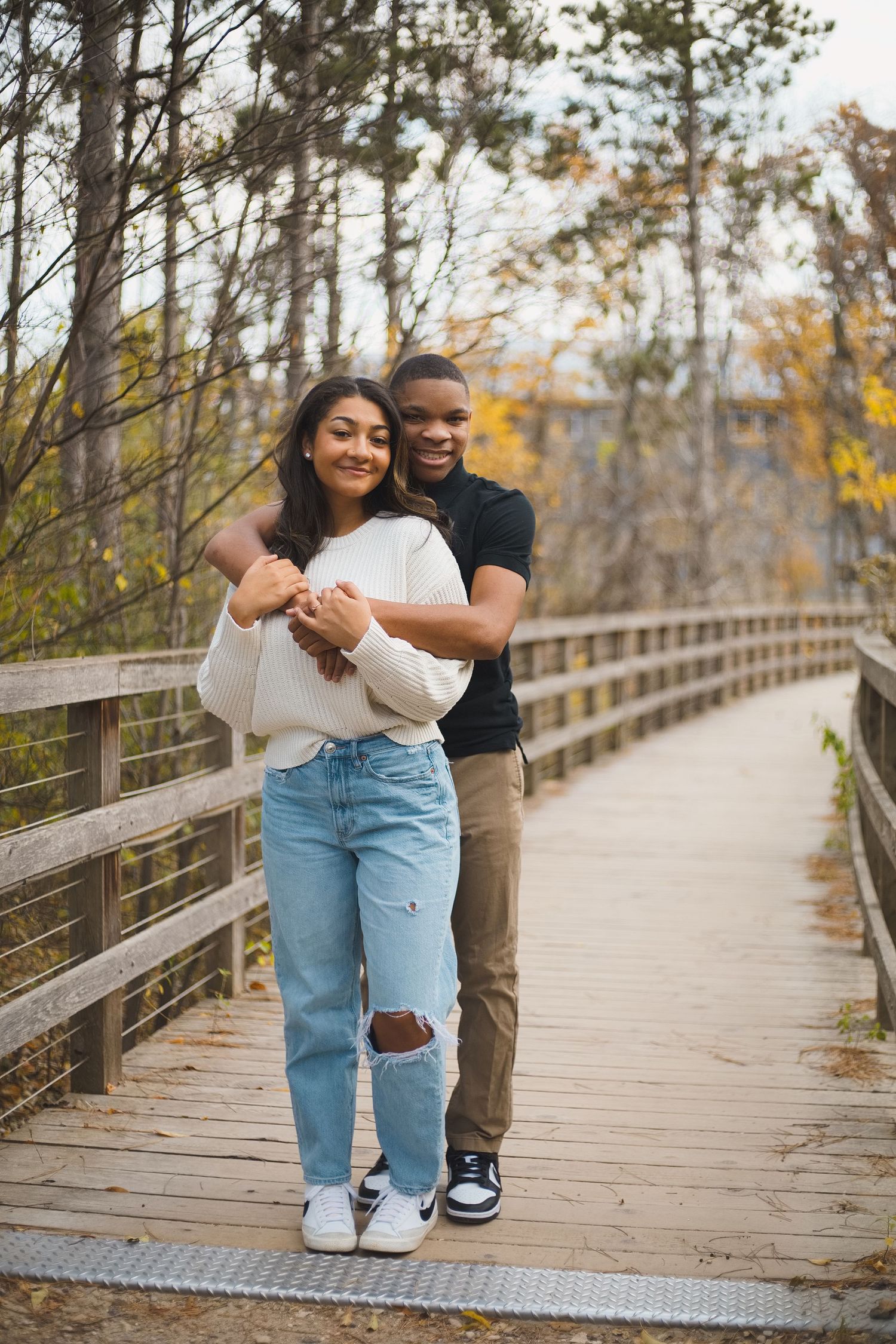 Senior photos couple fall colors verona wi epic bridge