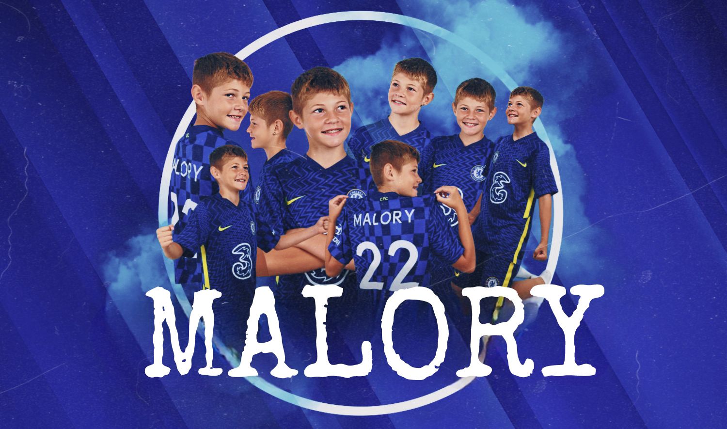 Sports themed banner with blue background and text overlay.