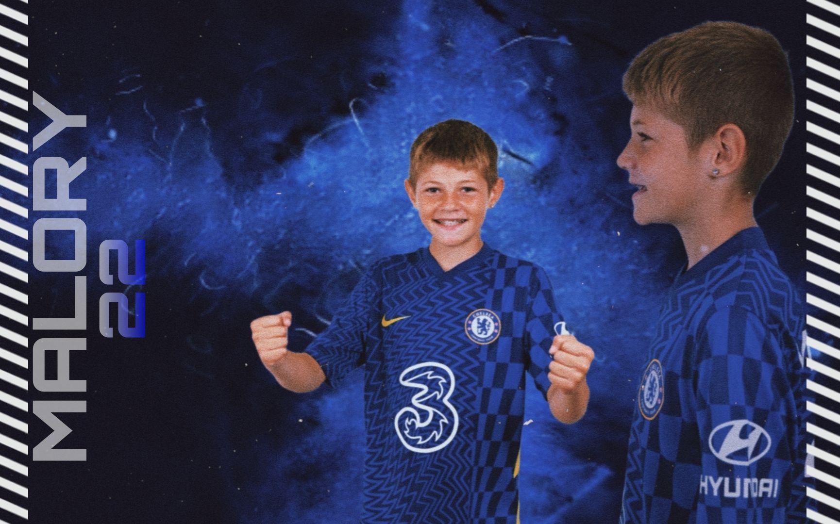 Dark blue sports banner with text and design elements.