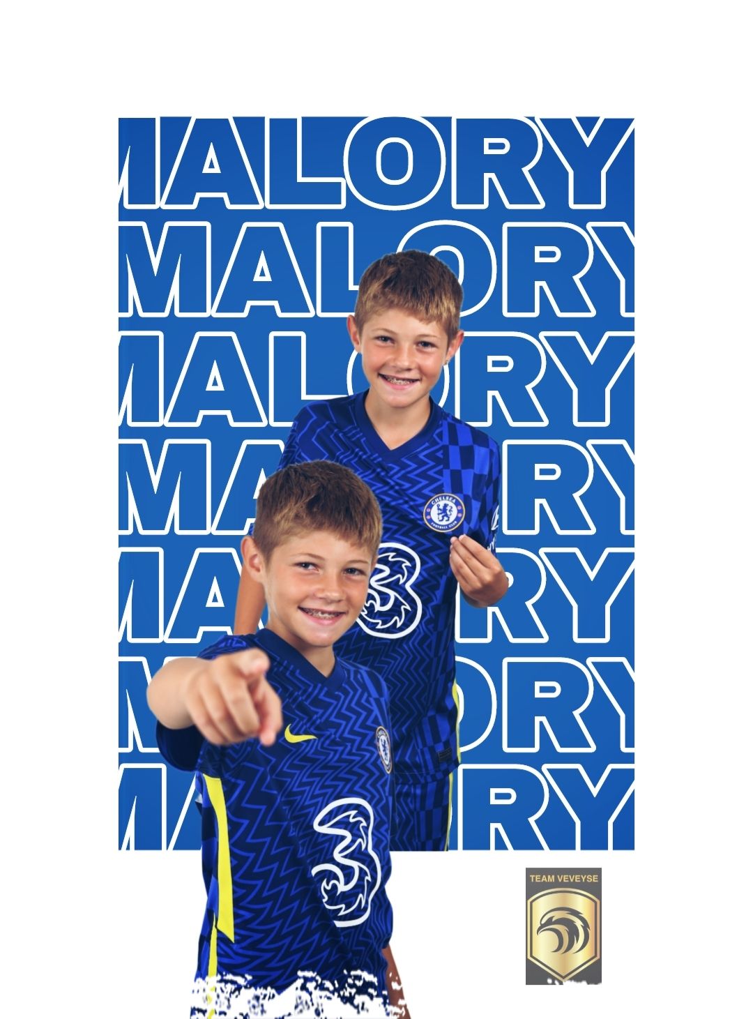 Sports banner design featuring blue jersey and repeated text pattern.