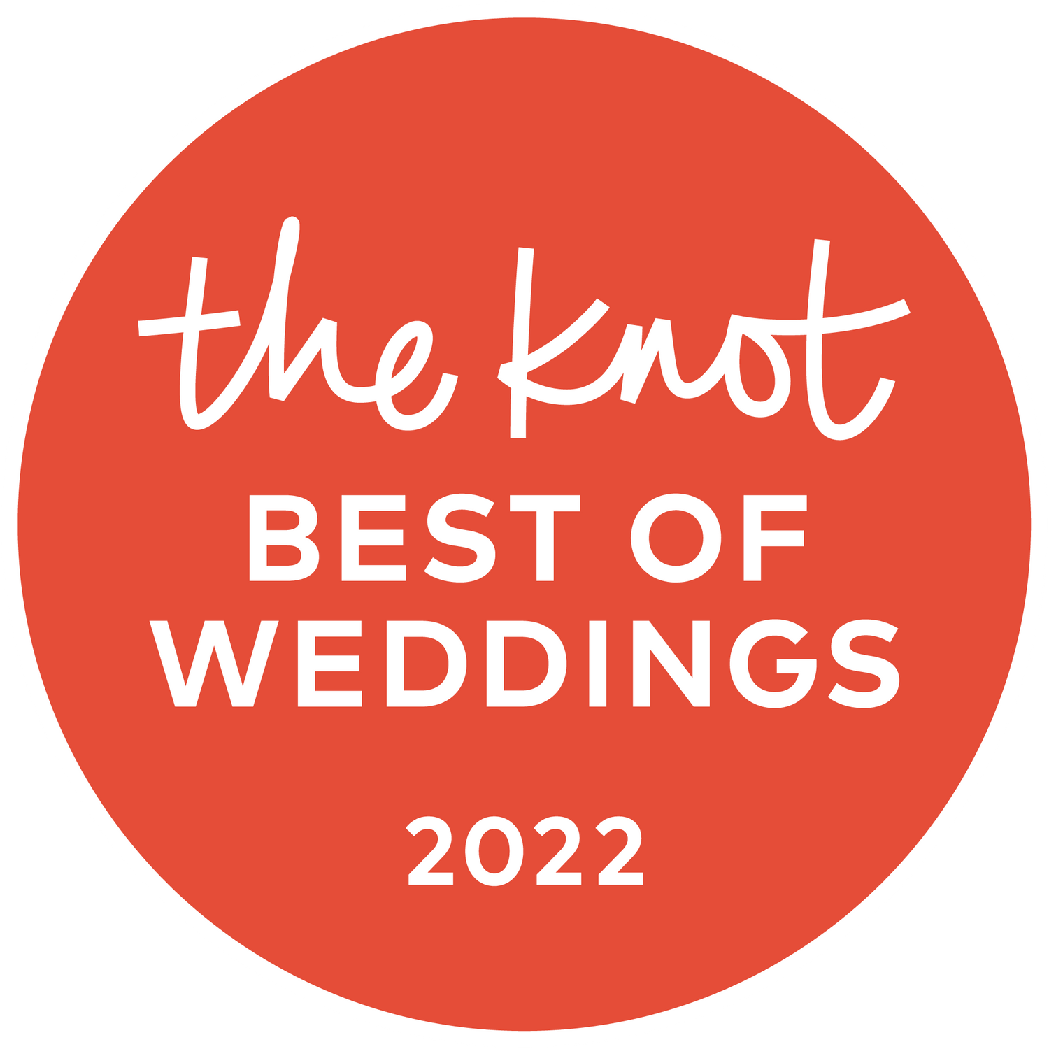 The Knot Best of Weddings 2022 award badge in coral red with white text.