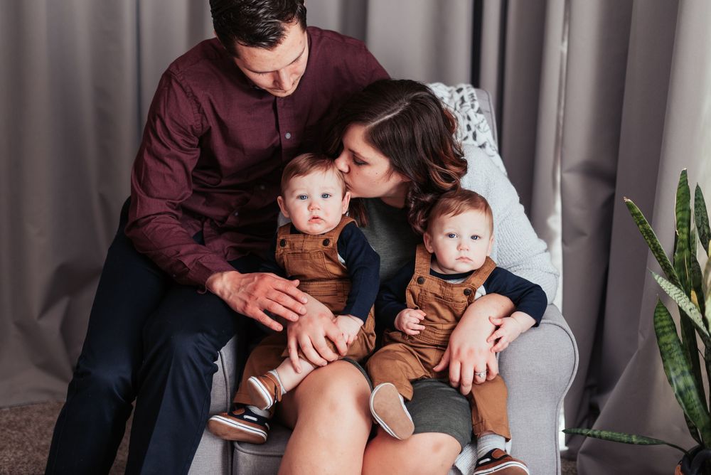 twin boys posing for 6 month photo session in indiana