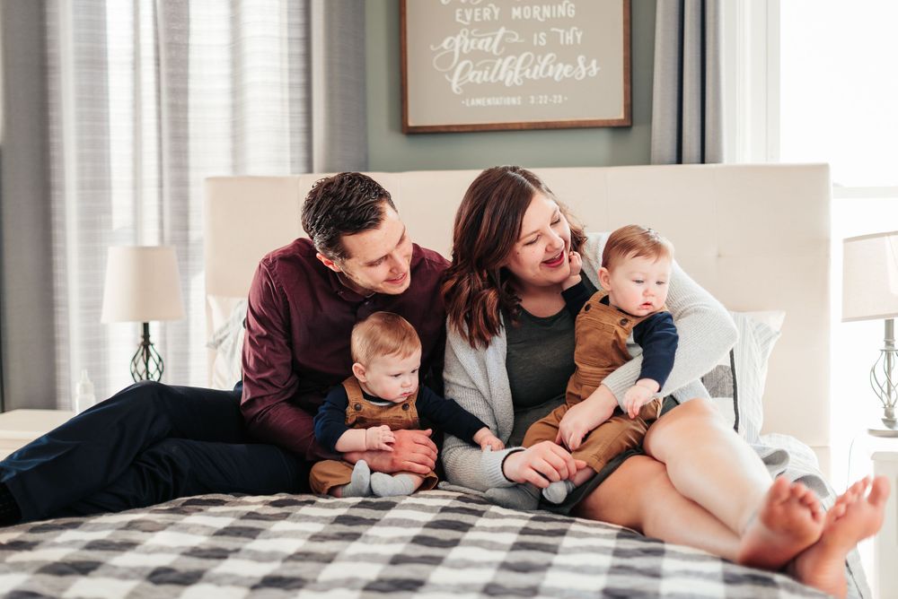 twin boys posing for 6 month photo session in indiana