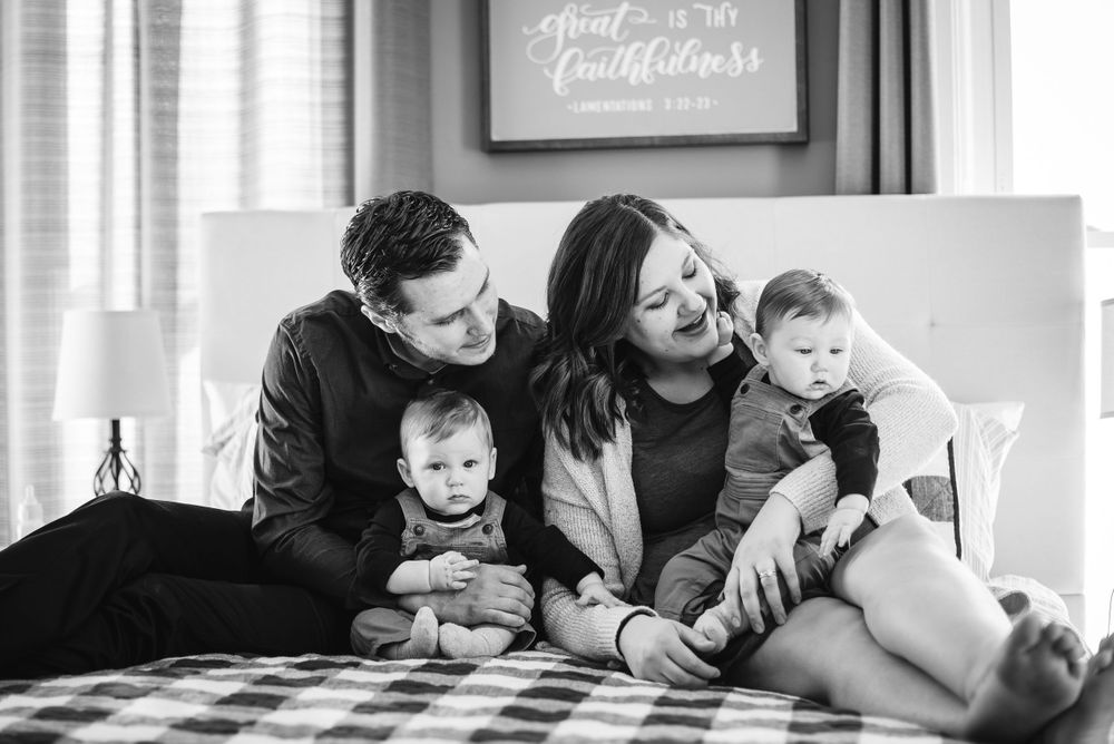 twin boys posing for 6 month photo session in indiana