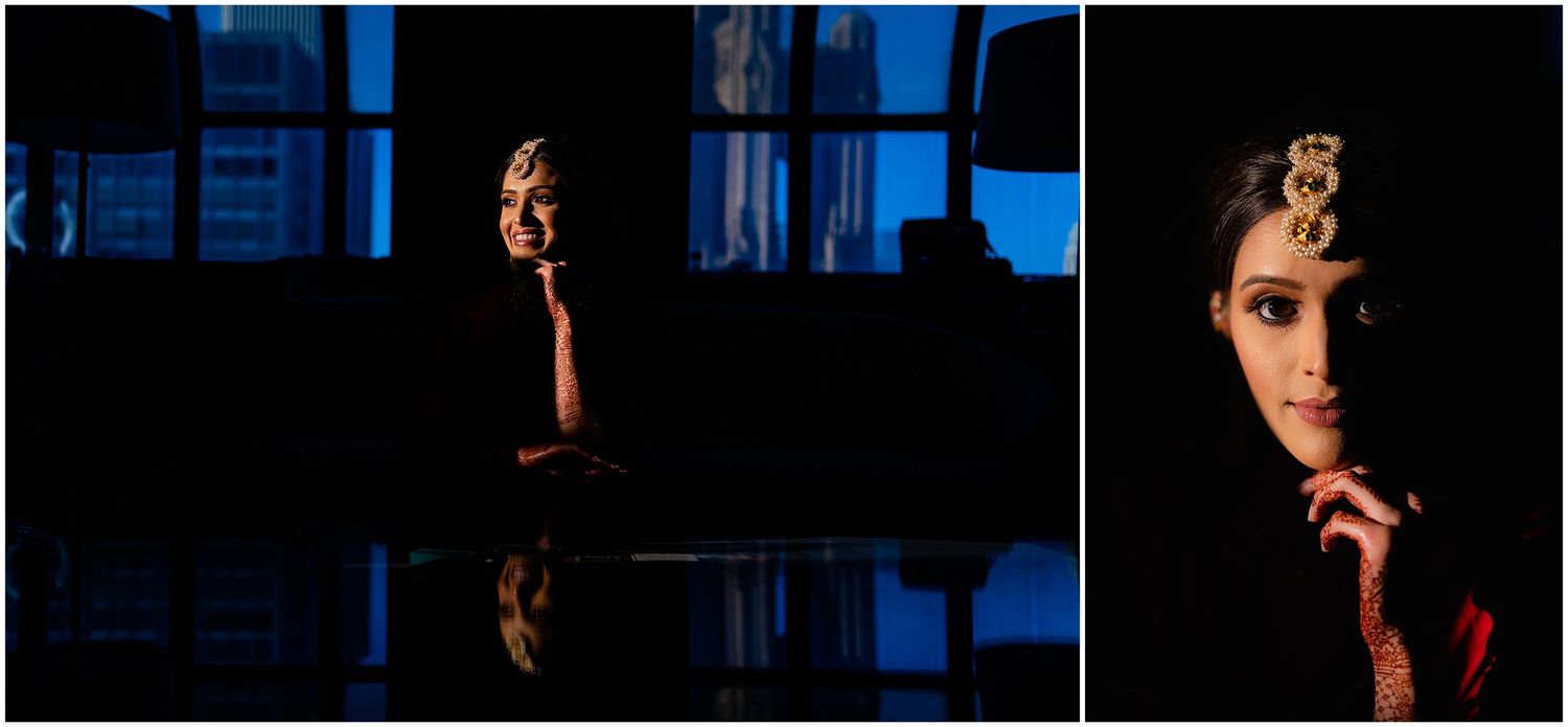 Artistic low-light portrait series with dramatic window silhouettes.