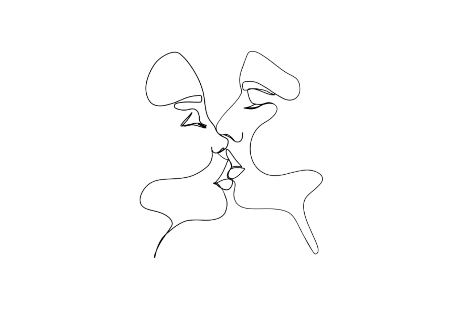 Line art drawing of a couple kissing