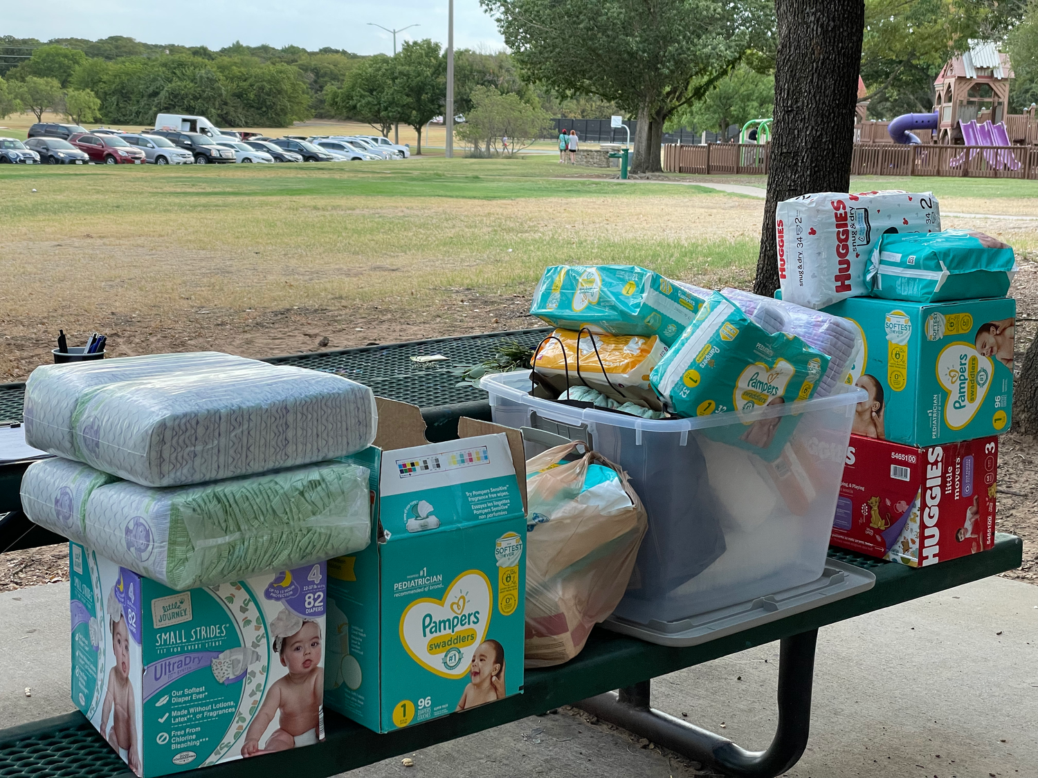Pile-of-donated-diapers-for-woman-to-woman-pregnancy-resource-center-denton-tx