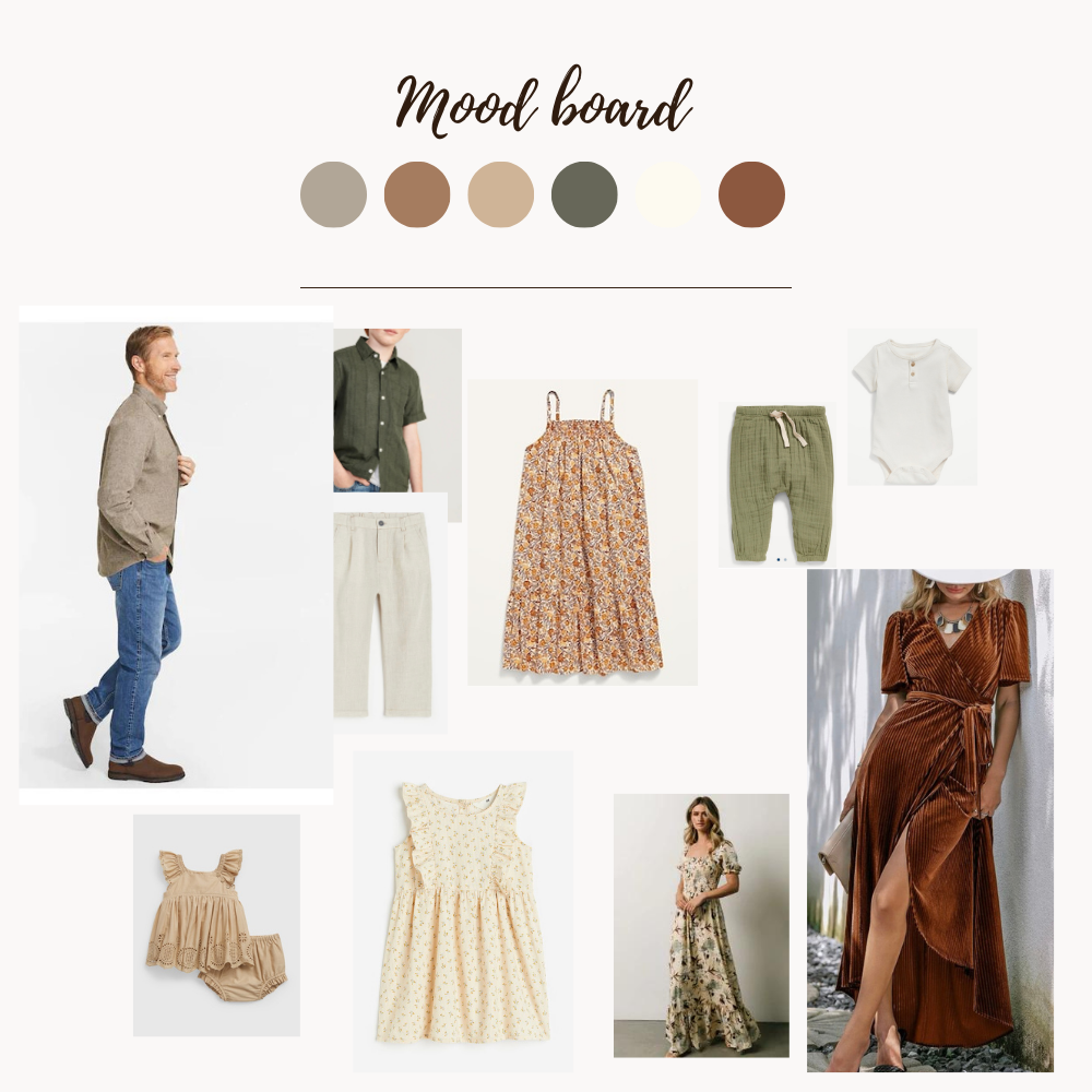 Olive green, cream & brown colour story: Outfit ideas for spring & summer photos in Calgary Alberta.