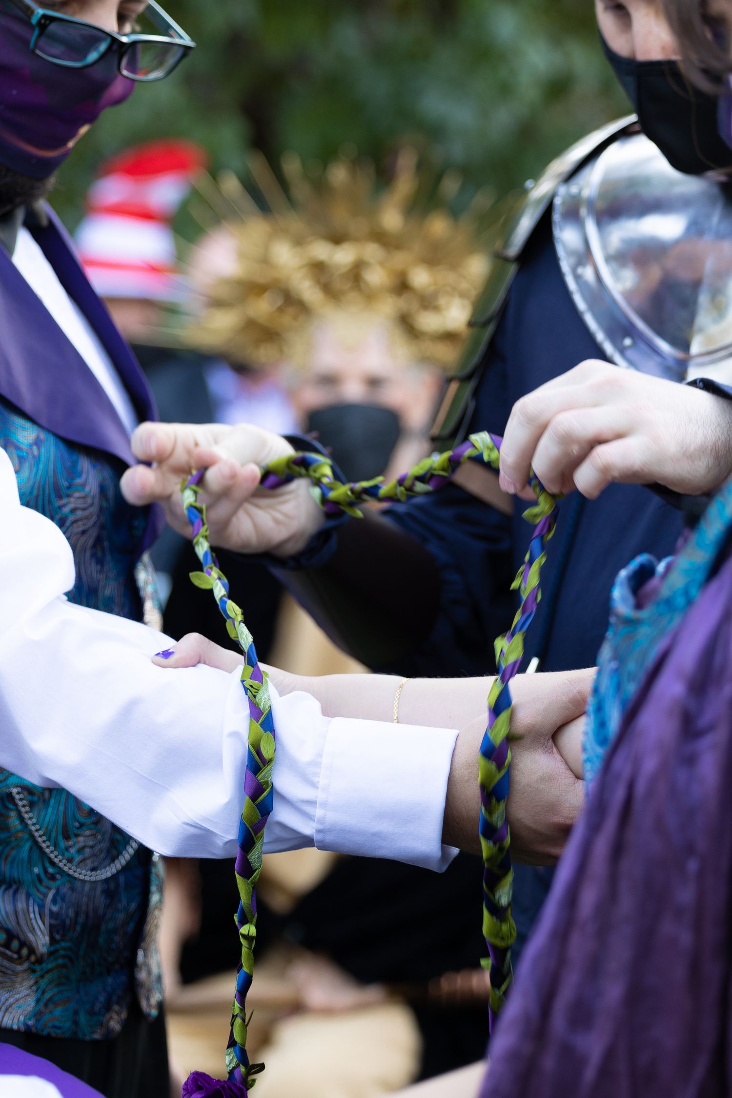 The handfasting tradition at a wedding ceremony.