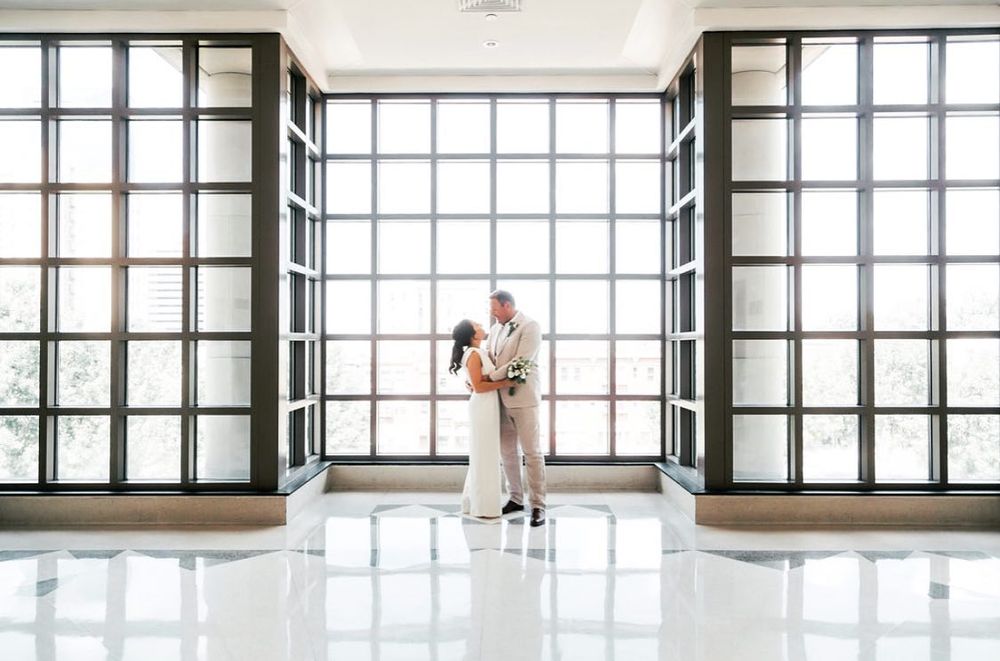 Bride and Groom in Window Elopement Courthouse Wedding Lexington Kentucky