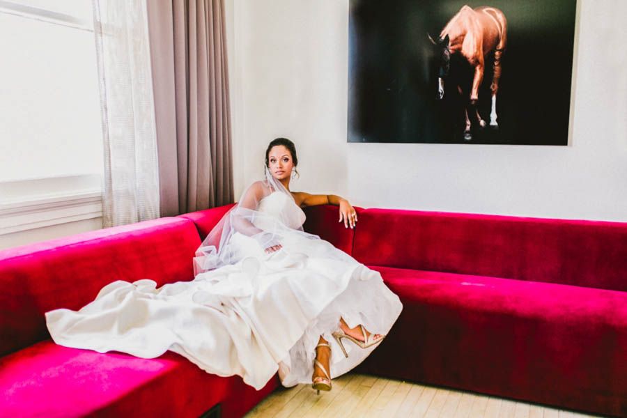 Bright and Modern Bridal Portrait Wedding Dress Horse 21C Hotel Kentucky