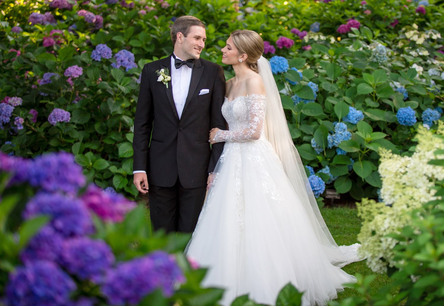 Cape Cod wedding couple in a gaze at Heritage Museum and Gardens