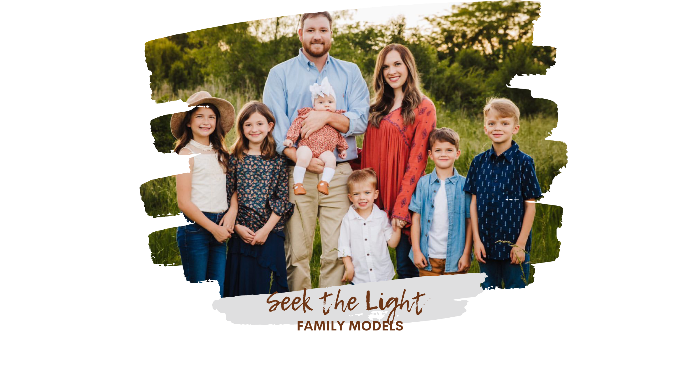 A series of outdoor family photo session previews arranged in a horizontal banner.