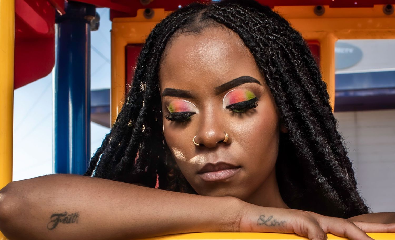 Creative portrait with dramatic lighting and colorful makeup. Fitness, Lifestyle photography in Phoenix, Arizona.