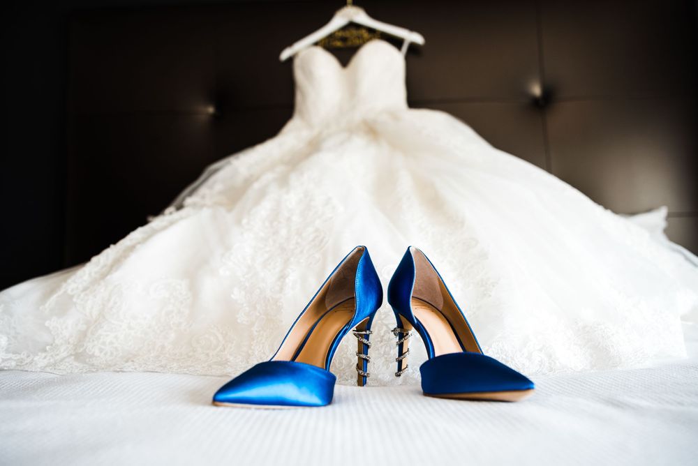 wedding day details bride shoes dress