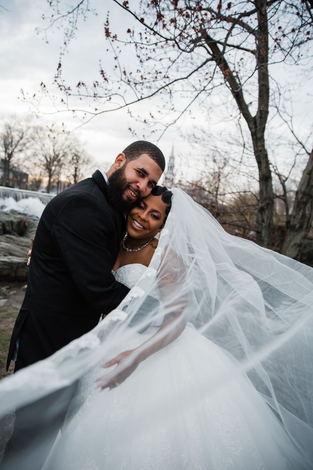 wedding veil bride and groom