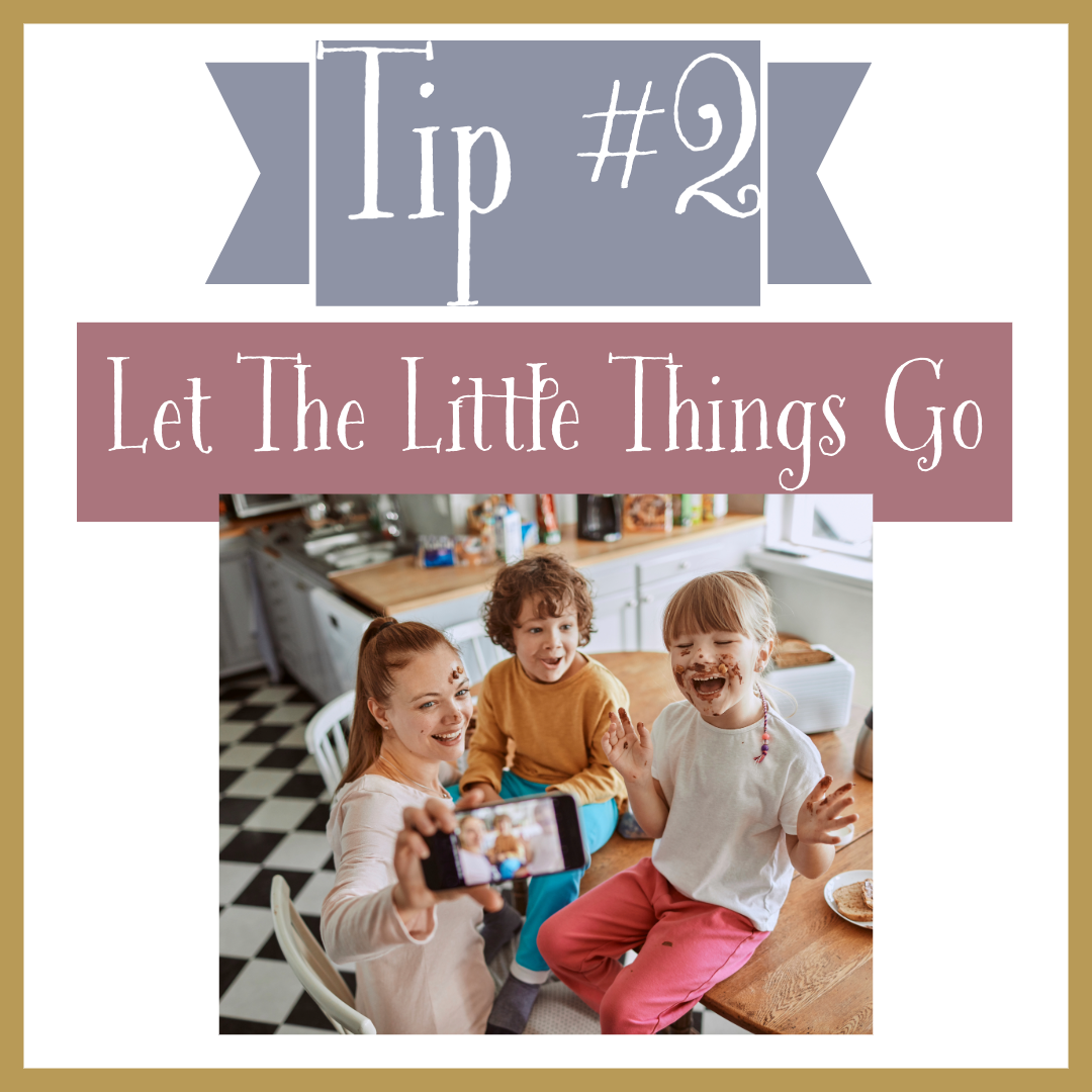 Parenting tip graphic with banner showing families enjoying casual moments together.