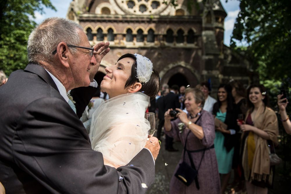 wedding guests outside st stephens church Hampstead