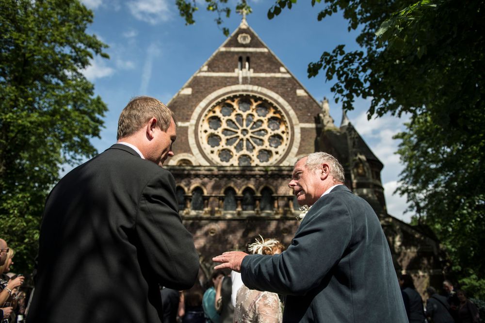 wedding guests outside st stephens church Hampstead