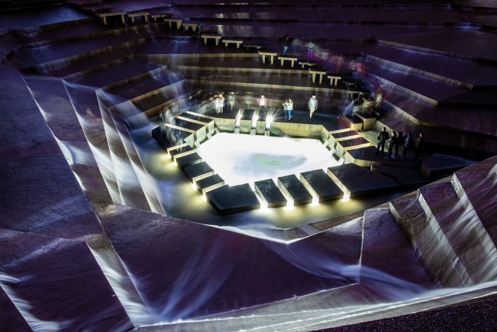 Water Gardens at night in Fort Worth, Texas