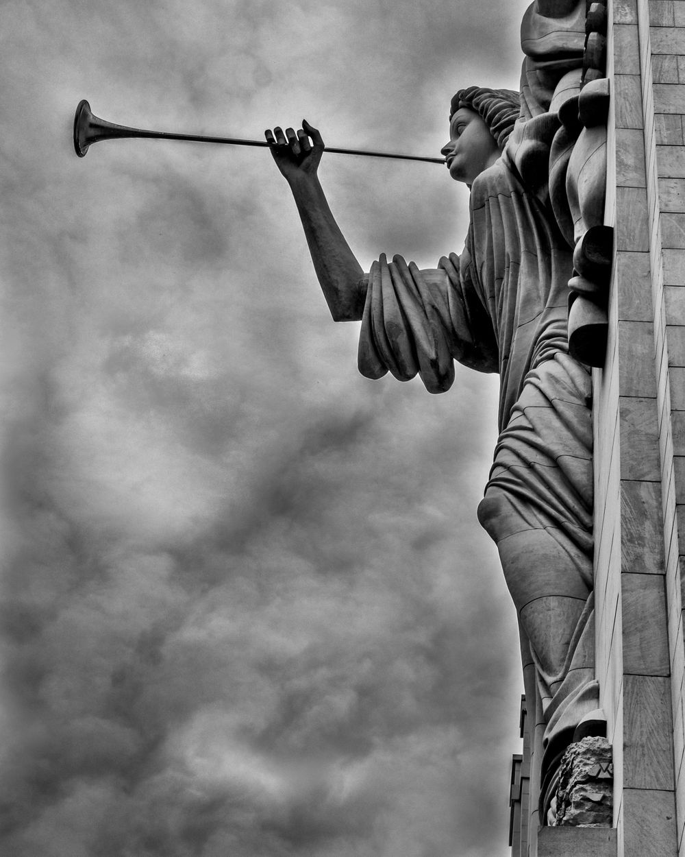 Stone angel sculpture on Bass Hall in Fort Worth, Texas