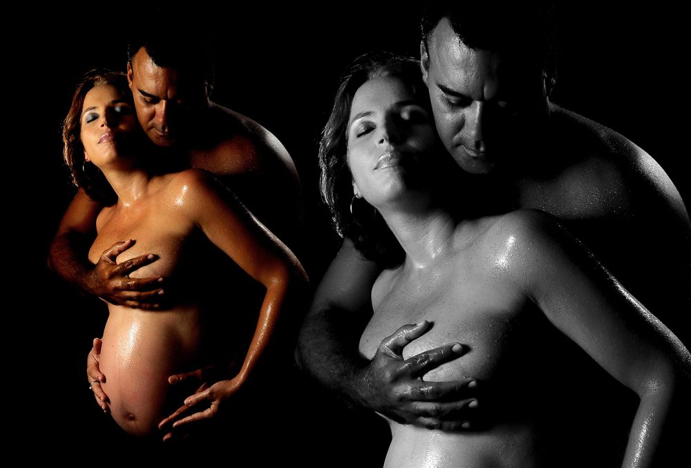 Artistic black and white photo series showing intimate silhouettes against dark background.