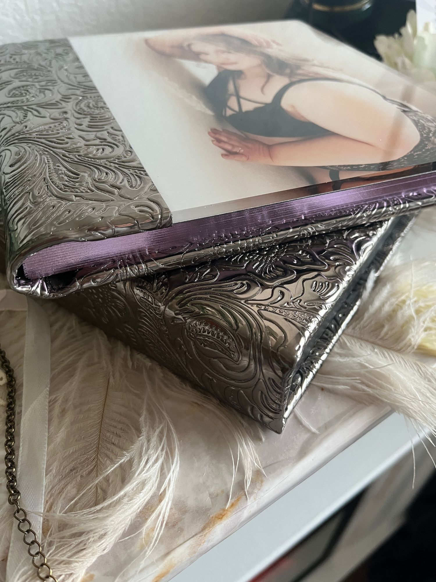 Dark Silver Cornucopia cover luxury album with Purple Gilding and Acrylic image cover