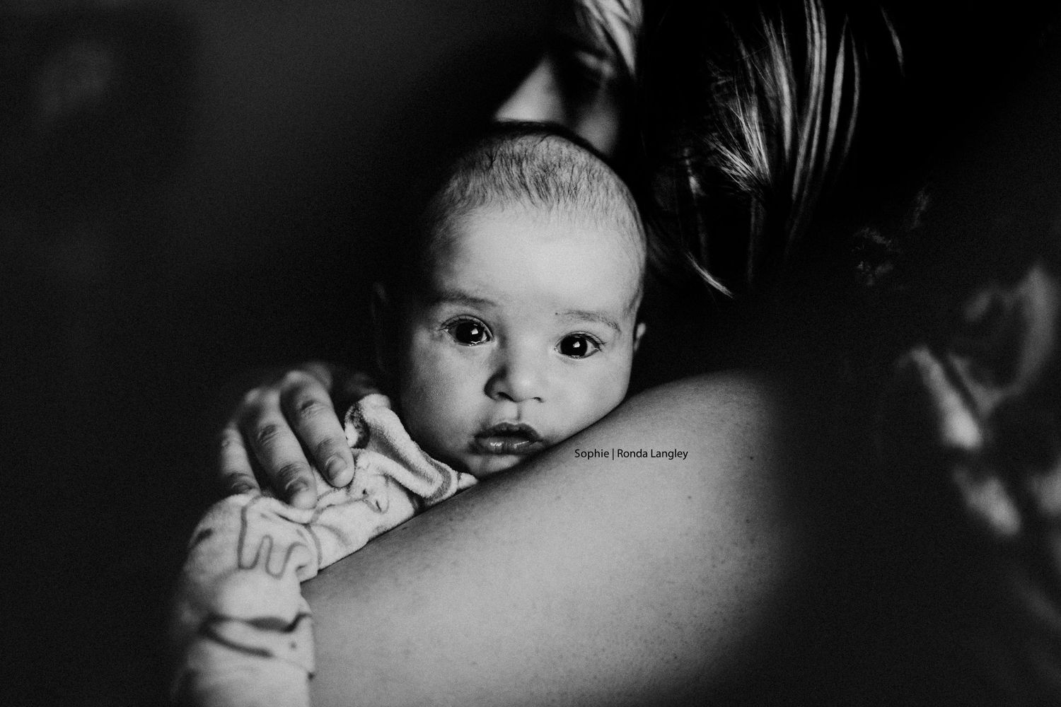 Mom and baby in black and white photo