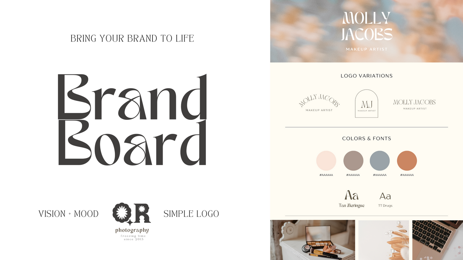 Brand board design mockup with modern typography and neutral color palette.