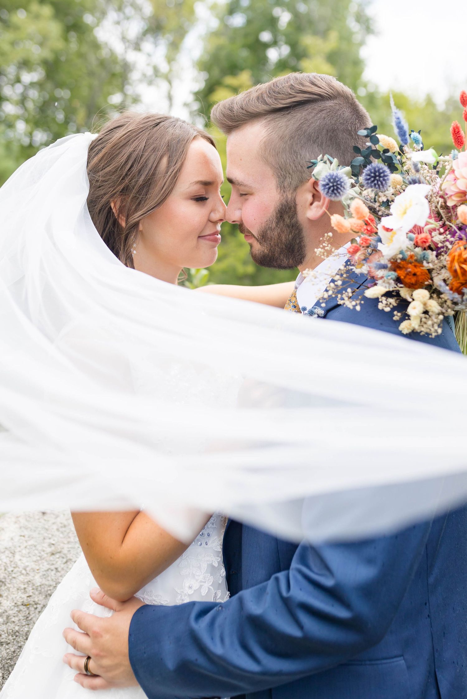 bride and groom nuzzle