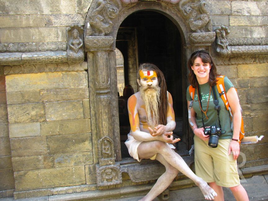 Leah Ramuglia and a Sadhu at Pashupatinath Temple in Kathmandu, Nepal