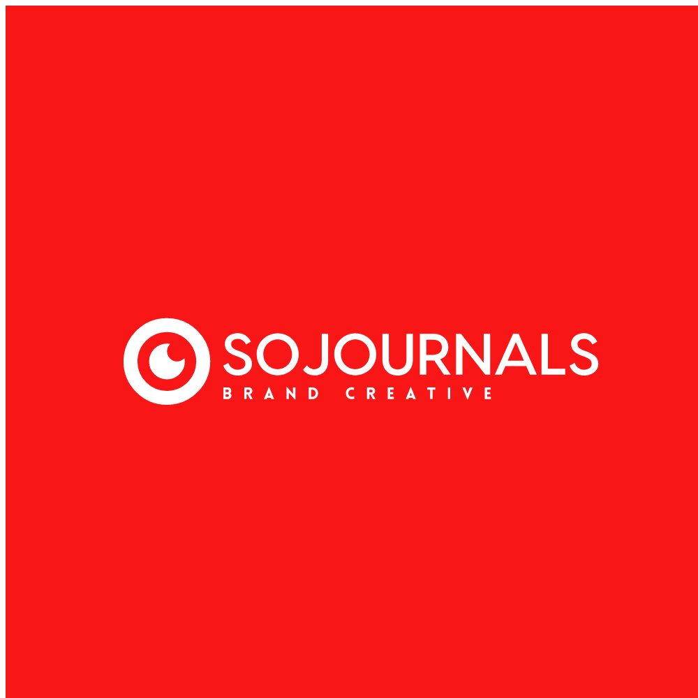 A red logo design for Sojournals Brand Creative with white text and circular emblem.