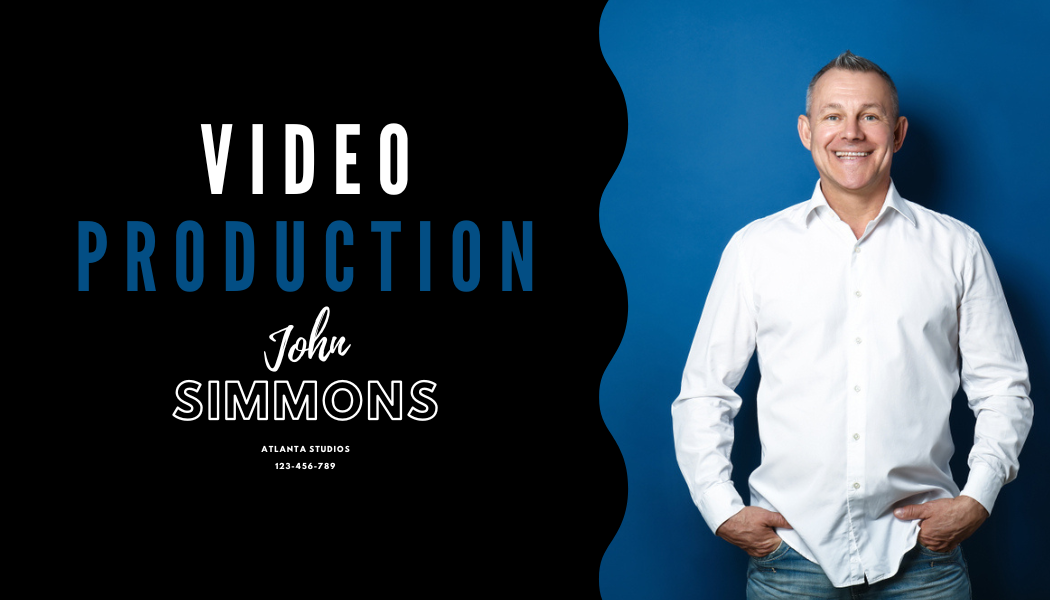 Video production business banner with blue and white professional design.