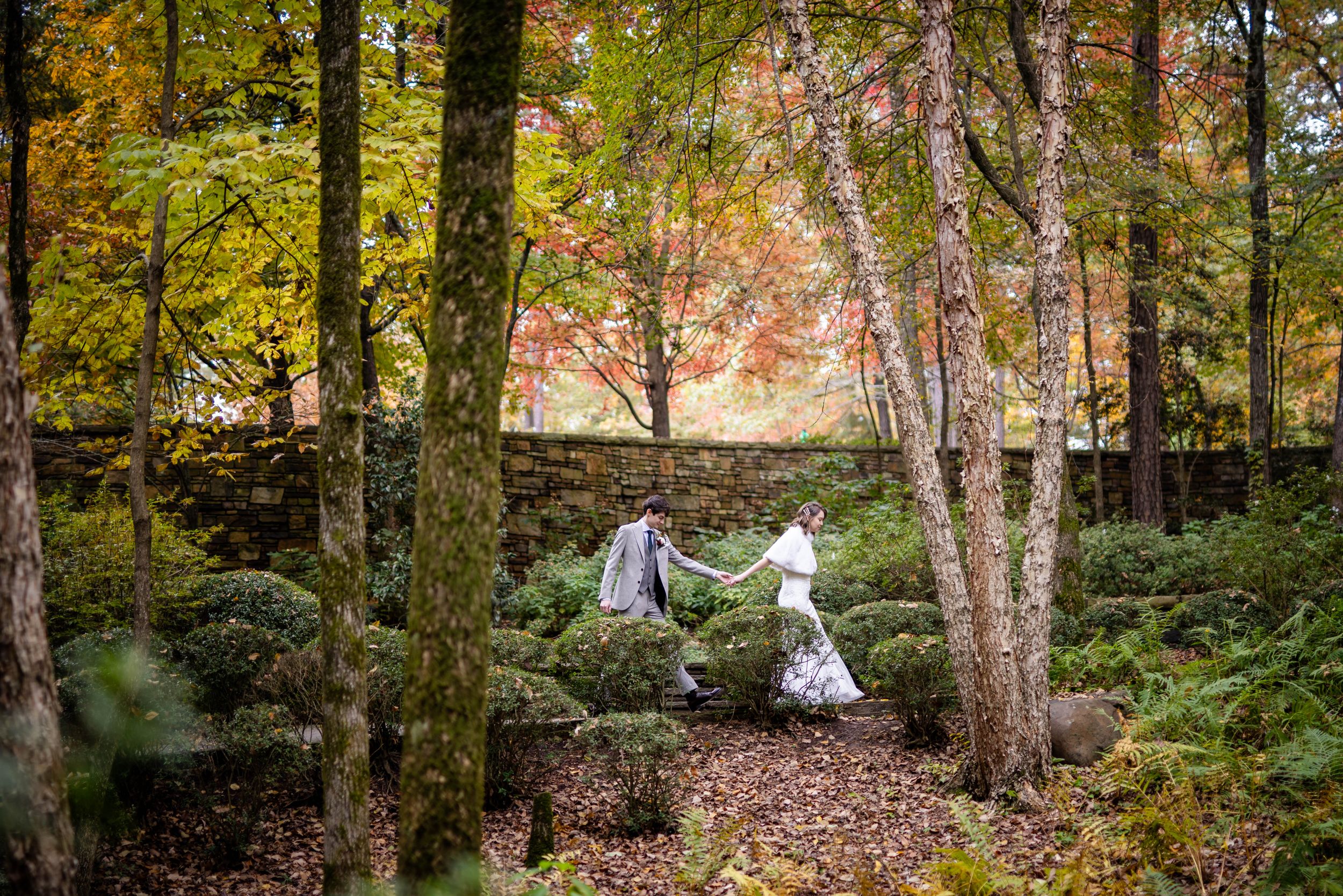Bride and groom at their Anthony Chapel wedding at Garvan Woodland Gardens in Hot Springs, Arkansas