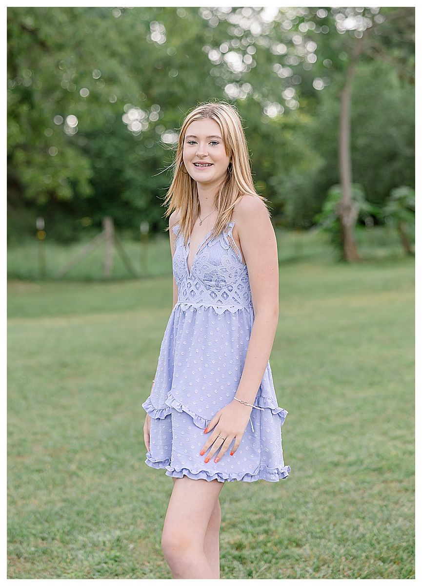 famlly photos chattanooga, blonde teen in blue dress, cake smash photo session chattanooga ooltewah apison