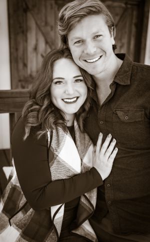 Sepia-toned photo series showing joyful expressions and close embraces between two people.