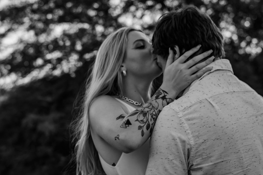 black and white engagement photo