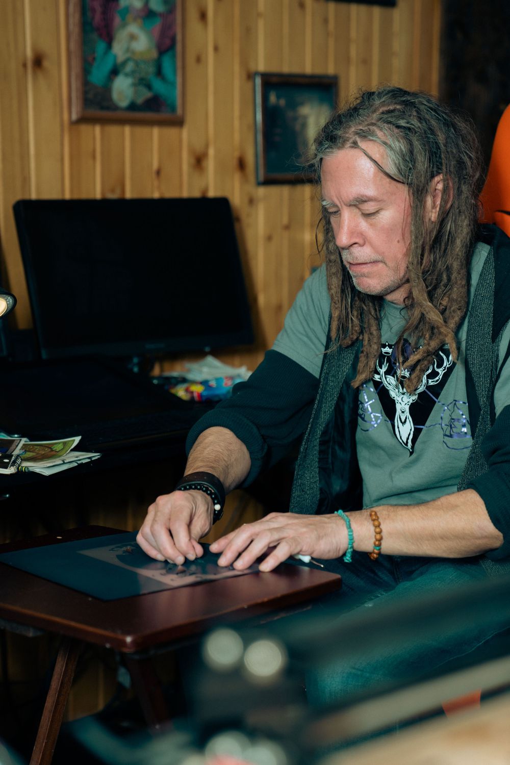 Artist working at his workspace